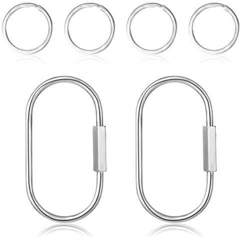 2.52 X 1.34 Inch Brass Screw Lock Keychain with 4 Rings, Sliver Brass Screw Lock Clip Key Chain Ring Durable Simple Bras Keychain Holder Brasss Key Ring Simple Style Car keychains for Christmas Gifts