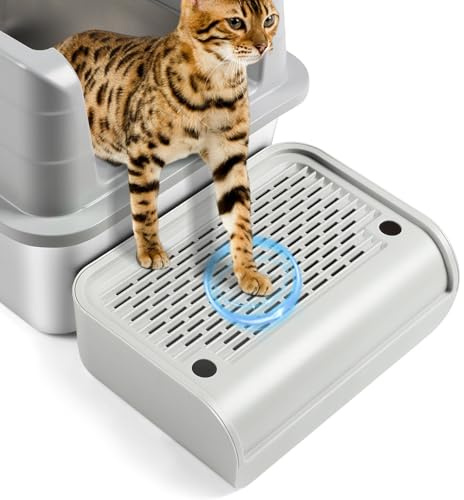 Bartuke Rampe d'escalier en Plastique pour Chat, pédale de Filtre à litière pour Chatons et Vieux Chats, Robot autonettoyant Automatique pour litière de Chat (Gris Clair)
