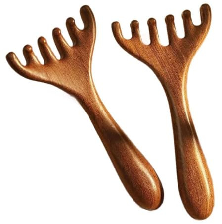 Ausi Masajeador de cuero cabelludo de madera de sándalo, 2 unidades, peine de cabeza, masajeador manual para relajación profunda, alivio del estrés, rascador de cabeza portátil.