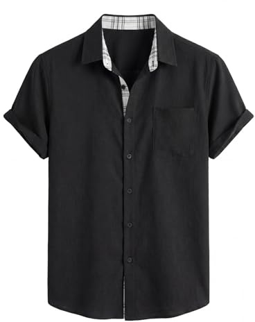 Voqeen Camisas Hombre Manga Corta Verano Camisa con Bolsillo con Botones Ligero Camisas de Vestir Trabajo Regular Casual Shirts