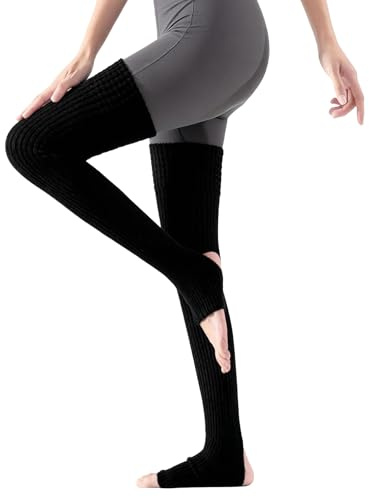Scaldapiedi Danza, 75cm Open Toe & Tacco Lungo Scaldamuscoli Donna Neri Maglia Donna Danza Yoga Parigine Invernali Calzini Stivali Mancette per Ragazze Donne Indossamento Quotidiano (Lungo Nero)
