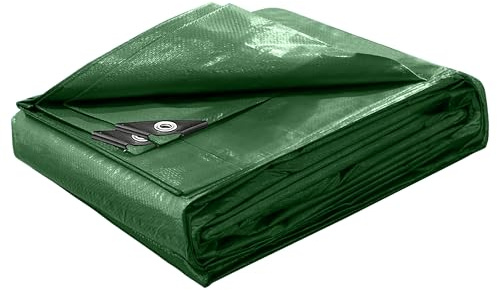 SUMORISE Lona impermeable, 3 x 6 m, con ojales, lona de 100 g/m², resistente a la rotura y a la decoloración, resistente a los rayos UV, para camping, camiones, remolques y jardín (verde)