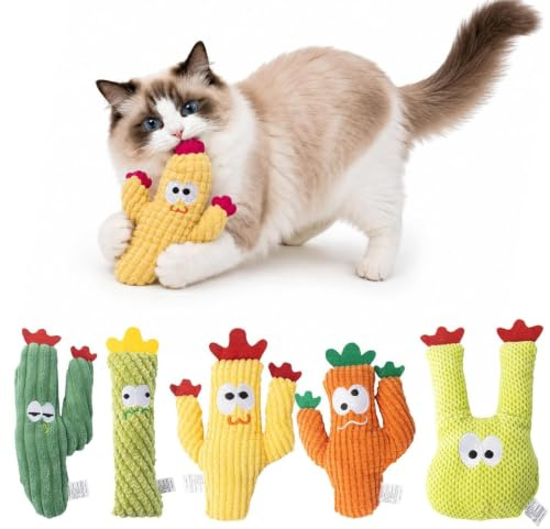 Catnip Toys Catnip Cactus Chew Plush | Indoor Cat Play Pillow for Small Medium Large Senior Outdoor Home Bedroom Garden Balcony