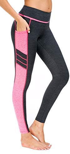 Flatik Damen Netzoberfläche Sport Gym Yoga Laufen Fitness Leggings Hose, Grau Pink(long Hosen), XL