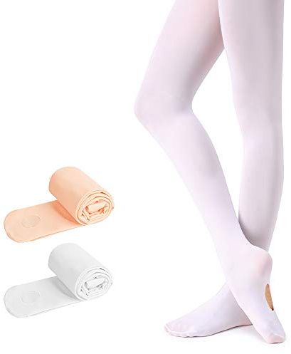 Soudittur Ballet Tights Convertible for Girls Women Transition Dance Footed Tights with Holes 90 Denier Ultra-soft & Stretch
