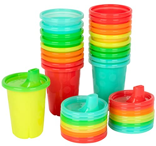 The First Years Take & Toss Spill Proof Sippy Cups - Rainbow Party Pack - Reusable Toddler Cups - Kids Cups and Snap On Lids for Ages 9 Months and Up - 20 Count
