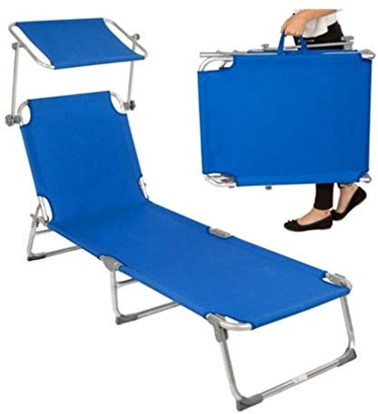 Lettino prendisole, grande sedia a sdraio reclinabile, 190 x 68 x 28 cm, portata 110 kg, con ombrellone, pieghevole, per giardino, balcone, terrazza (blu)