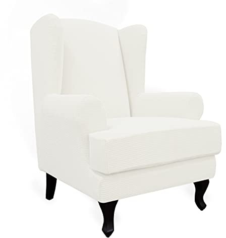 Easy-Going Stretch Wingback Chair Sofa Slipcover 2-Piece Sofa Cover Furniture Protector Couch Soft with Elastic Bottom, Spandex Jacquard Fabric Small Checks Cream