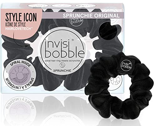 invisibobble Sprunchie Spiral Hair Ring - True Black- 2 Pack - Scrunchie Stylish Bracelet, Strong Elastic Grip Coil Accessories for Women - Gentle for Girls Teens and Thick Hair