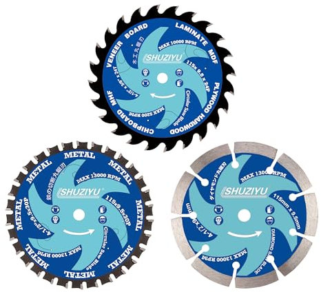 LSHUZIYU 115mm Steinbearbeitung. Holzbearbeitung, Stahl Kreissägeblatt 3-teiliges Set, Mittelloch 9.5mm, Akku-Sägezubehör, Granit, Marmor, Betonschneiden
