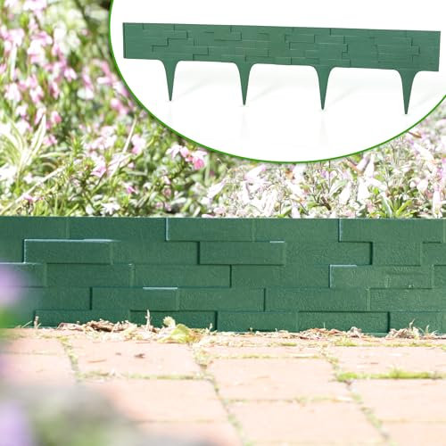 GardenPlast® StonePalisade - Bordatura da Giardino per prato Bordura per Aiuole Flessibile in Plastica Effetto Pietra Palizzata - 7,9 m - Verde