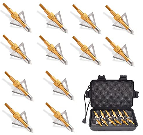NIKA ARCHERY 12 Pièces 100 Pointes de flèches de Grain pour arbalète flèches de Chasse pour tir à l'arc Adultes avec boîte de Rangement