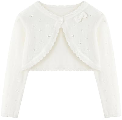 Domee Girls Knitted Cardigan Cotton Bolero Shrug Long Sleeve Solid Colour