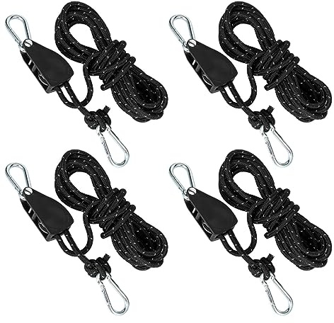 Puleggia con tenditore, cricchetto con corda da 5 m, puleggia con tenditore, corde di tensionamento con freno a corda, adatto per campeggio, tenda da sole, tenda, 4 pezzi