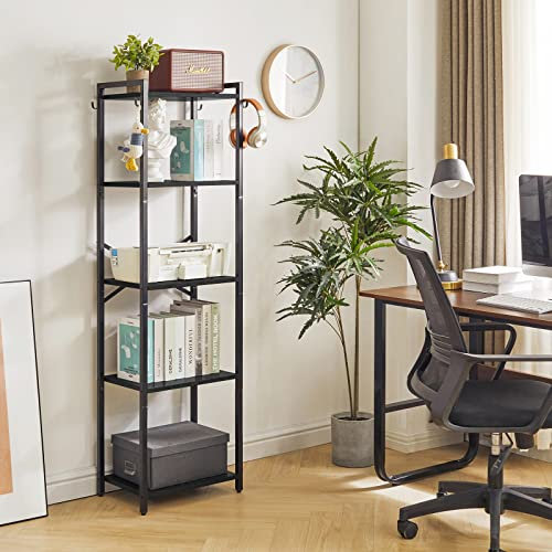 YMYNY Bücherregal, 5-stöckiges Aufbewahrungsregal, Pflanzenregal, Aufbewahrungsregal mit Stahlrahmen, für Wohnzimmer, Büro, Arbeitszimmer, Flur, Industriestil,Schwarz HBC005B