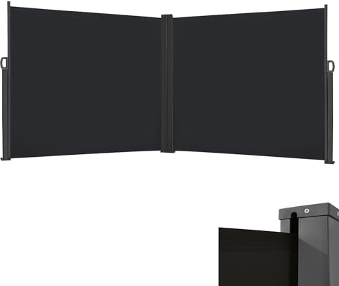 CEEDIR Dubbel sidomarkis utdragbar 160 x 600 cm, insynsskydd, solskydd, markis, sidogardin, ogenomskinligt markistyg, golvmarkis vindskydd, dörr terrass, balkong, antracit