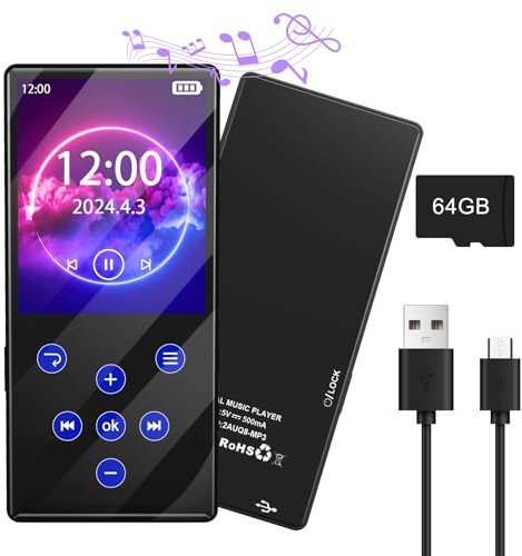 Olycism Lettore MP3 128GB con Bluetooth MP3 Lettore Musicale con Altoparlante HD Integrato Batteria da 450mAh Suono HiFi Funzioni tra cui Radio FM Registrazione Vocale E Books Ideale per lo Sport