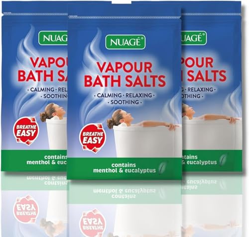 Nuage Vapour Bath Salts 450g Pack of 3 - Total of 1.35kg of Breathe Easy Relaxing Bath Salts Muscle Soak or Cold Relief with Menthol & Eucalyptus Bundled by Black Nore Gifts