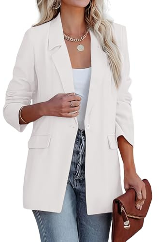 DayaEmmoTQ Americana para mujer, manga larga, informal, solapa, oficina, negocios, Blanco, S