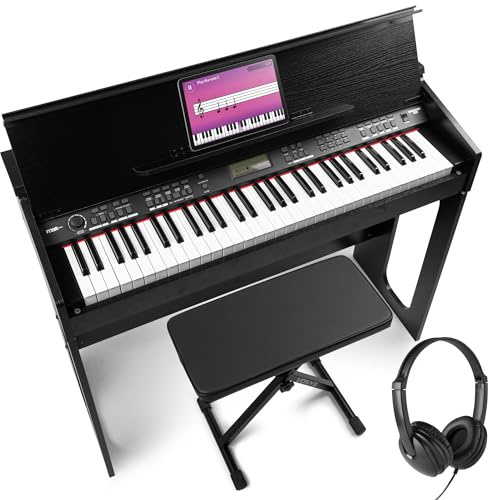 RhapsodyDP61 - Digitales E Piano Keyboard mit 61 Tasten, Keyboard mit Anschlagdynamik, Hocker, Kopfhörer & Klavier-Möbel Ständer, 300 Sounds & Rhythmen, 80 Demos, Effekt Akkorde, USB, MIDI
