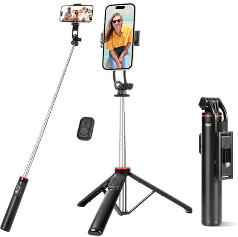 Tripode para Movil & Palo Selfie, 130cm Tripode Movil con Control Remoto Desmontable para Teléfono Móvil, Soporte de Trípode de Teléfono Compatible con iPhone/Samsung/GoPro/Cámara
