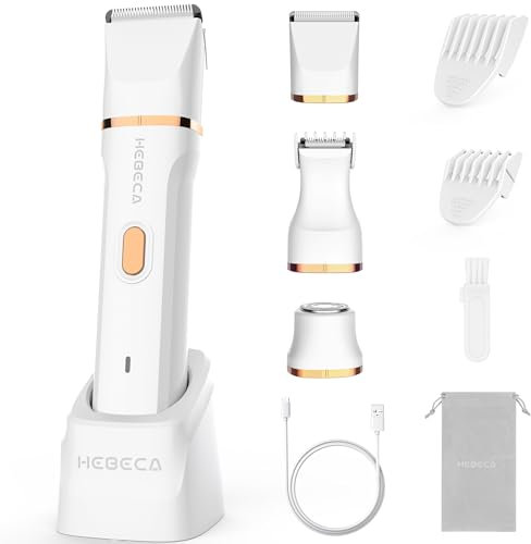HEBECA Tondeuse de bikini pour femme, rasoir électrique 3 en 1 pour femme avec tondeuse pour le visage et rasoir intime pour peaux sensibles, étanche, utilisation humide et sèche, tondeuse