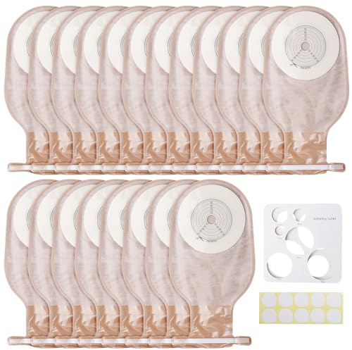 20 bolsas de colostomía: 15 mm – 65 mm, carcasa cortable, bolsas de ostomía desechables, bolsas de ostomía de una pieza para mujeres y hombres, bolsa de ostomía drenable de una pieza para el