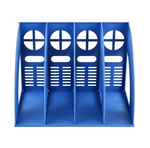 Revistero Archivador Plastico, Soporte de 4 Compartimentos para Revistas, Titulares Documento Pantalla Divisores Gabinete Rack de Almacenamiento Organizadora caja para Oficina Escuela (Azul)