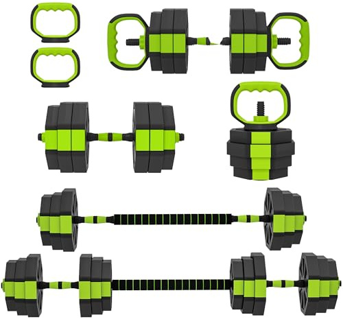 SPORTNOW Juego de Mancuernas Ajustables, 6 en 1, 25kg, Juego de Pesas Utilizado como Kettlebell, Barra, Mancuernas o Soporte para Flexiones, Equipo para Hombres y Mujeres, Gimnasio en Casa