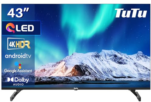 TuTu TUQ43UN1 Fernseher 43 Zoll (108cm), QLED 4K UHD Smart TV, Android TV mit WLAN, Bluetooth, APP Store, Chromecast, USB, HDMI, Triple Tuner DVB-C/S/S2/T/T2