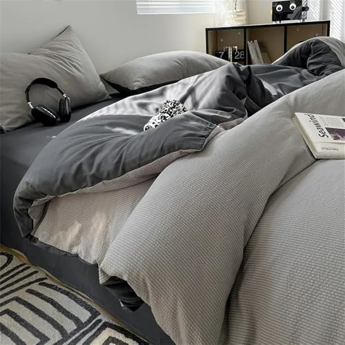 Bubble Cotton Bedding Sets Washed Cotton Breathable Skin Friendly Comforter Cover Sets Jacquard Single Bed Linens,8,1.5m 4pcs Set