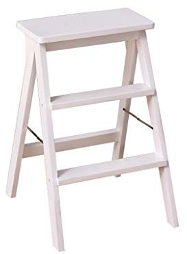 Klapptreppe Klapptritt Massivholz Leiter Hocker Leichte Falten Multifunktionale Regalleiter für Home Library Leiter Stuhl mit 3 Schritten - 150kg Kapazität (Weiß Farbe)