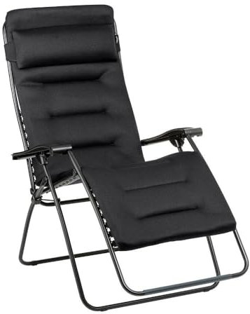 LAFUMA MOBILIER - Gepolsterter Relaxsessel Zero Gravity RSX CLIP XL - Klappbare Liege für Garten und Innenbereich - AirComfort-Gewebe - Vielseitiger Liegestuhl, Top-Komfort, Frankreich - Schwarz Stahl