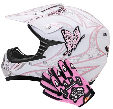 Zorax ZOR-X18 Butterfly S (49-50cm) Children Kids MX Motocross Motorcycle Motorbike Helmet ECE 2206 & Gloves S(5cm)
