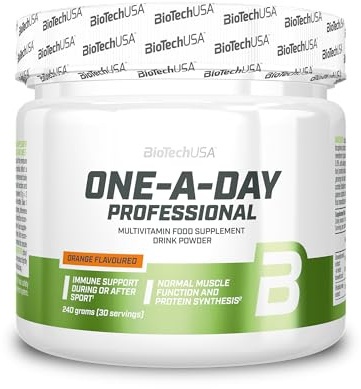 BioTechUSA One-A-Day Professional | Bebida en polvo | 12 tipos de vitaminas | 9 tipos de minerales | Extractos de hierbas | Sin lactosa | Sin azúcar | 240 g, Naranja