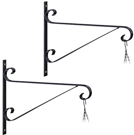 Relaxdays Blumenampel Halterung, 2er Set, Wandmontage, HxBxT: 24,5x32x2 cm, Ampelhaken für außen & innen, Eisen, schwarz