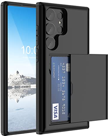 Kompatibel med Galaxy S23 Ultra Case plånbok med kreditkortshållare ID-kortplats stötsäker hård PC TPU telefonfodral glid-flip skyddande fodral för Samsung Galaxy S23 Ultra 2023 (svart)