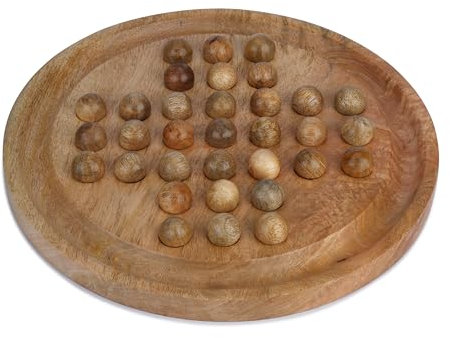 Ajuny Solitaire Board Game 10.8 inch (27.5 cm) - Wooden Classic Board Set with Traditional Ball Pieces - Marble Chess Mind Game - Peg Solitaire Brainteaser Puzzle Toy Games for Kids & Adults