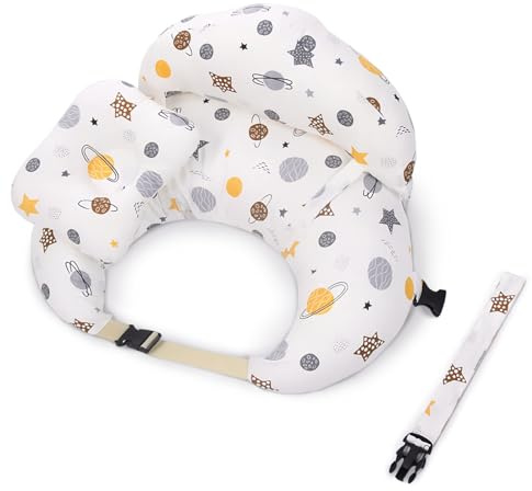 LIFEJXWEN Nursing Pillow with Baby Cushion, 3Pcs Breastfeeding Baby Breast Feeding Pillow with Strap and 15° Anti-Reflux Cushion, Cotton Detachable Pillowcase Pregnancy Gift (Universe Planet)