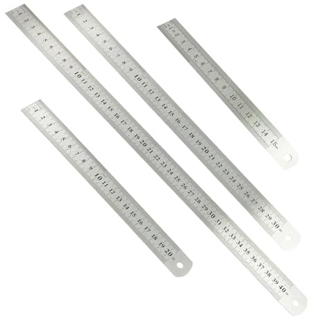 SRTSTR 4 Piezas Regla Metalica 15cm 20cm 30cm 40cm Regla de Acero Inoxidable Regla de Medición a Escala de Doble Regla De Borde Recto Regla de Precisión Métrica e Imperial para Escuelas, Oficinas