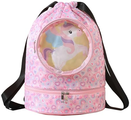 NLAND Sportivo Zaino con Coulisse Impermeabile Bambini Grande Borsa da Palestra Zaino da Nuoto Sacca Sportiva con Portascarpe per Ragazzi Ragazze (Rosa)