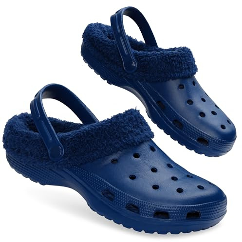 CityComfort Men's Teens Clogs Winter Classic Fleece Lined House Shoes - Warm Garden Shoes Slip On with Strap (Navy, 10 UK)