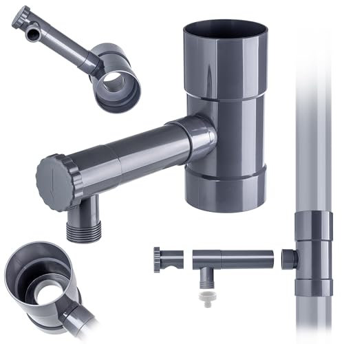 KADAX Collecteur d'eau de pluie 80 mm pour tuyau de descente, voleur de pluie avec valve intégrée, collecteur d'eau en plastique de qualité supérieure, voleur d'eau (gris)