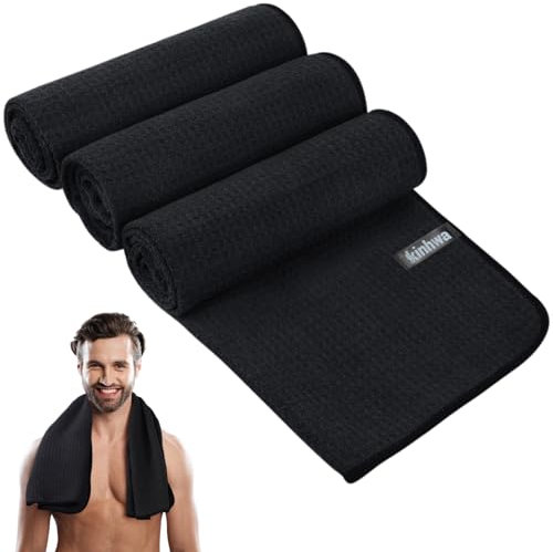 KinHwa KinWa Microfiber Gym Towels for Men and Women Super Absorbent and Ultra Soft Sports Towel Ideal for Gym, Workout, Travel, Camping, Hiking, Yoga, 3 Pack 40 x 80 CM (Black)