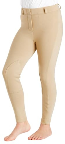 Farnell Children’s Jodhpurs - Durable Stretch Fabric, Pull-On Style, Elastic Waist & Belt Loops, Self-Fabric Knee Patches, Comfortable Fit, Machine Washable - 7-8 Years - Beige