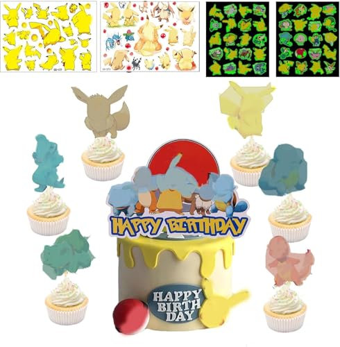 Lot de 25 decoration gateau anniversaire + 4 tatouages ​​temporaires pour enfants, Décoration de fête d'anniversaire d'enfant, Décoration de muffins, Desserts, Décoration de cupcakes
