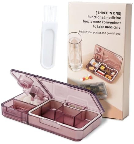 COMVASTARS 3 en 1 - Ecrase Cachet + Coupe Comprimé + pilulier broyeur,boite medicaments voyage丨travel pill organizer,valise medicaments voyage Pour le voyage et l'usage quotidien, etc. (Violet)