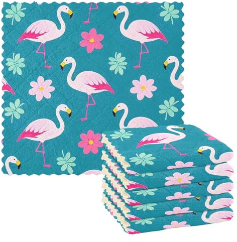 BCFHRGT Elegantes paños de cocina de algodón francés con diseño de flamenco, melocotón, verde azulado, de tela de rizo, toallas de cocina, toallas tejidas para salón de belleza, 11 x 11 pulgadas