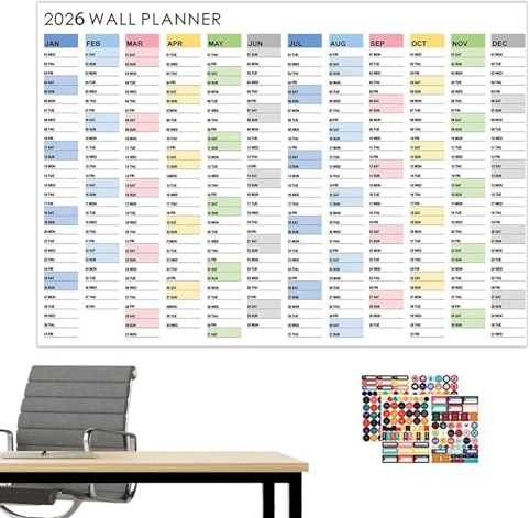 Calendrier Mural Annuel 2026 Cartonné, Calendrier 2026 Grand Format Non Plié, 74,2x52 Cm Calendriers Mural Arc En Ciels, Calendriers Muraux Pour L'organisation Familiale, Les Études Et Le Travail