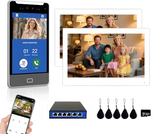 Sistema de control de acceso por reconocimiento facial, sistema de videoportero para viviendas de 1 a 32 unidades, kit de interfono,10 pulgadas, desbloqueo 4 en 1 (Cerradura magnética)